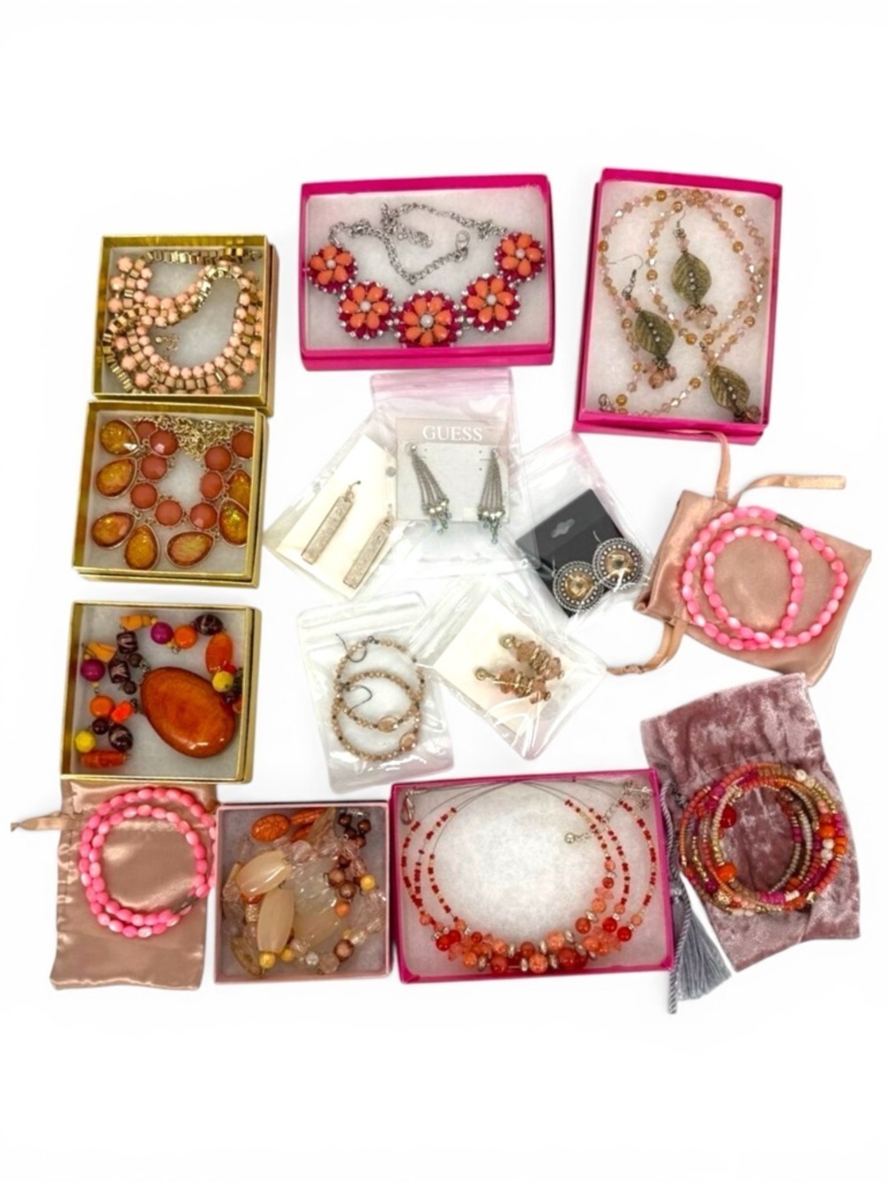 Jewelry Mixed Lot Wearable Earrings Necklace Bracelet Orange Pink Tone Boho